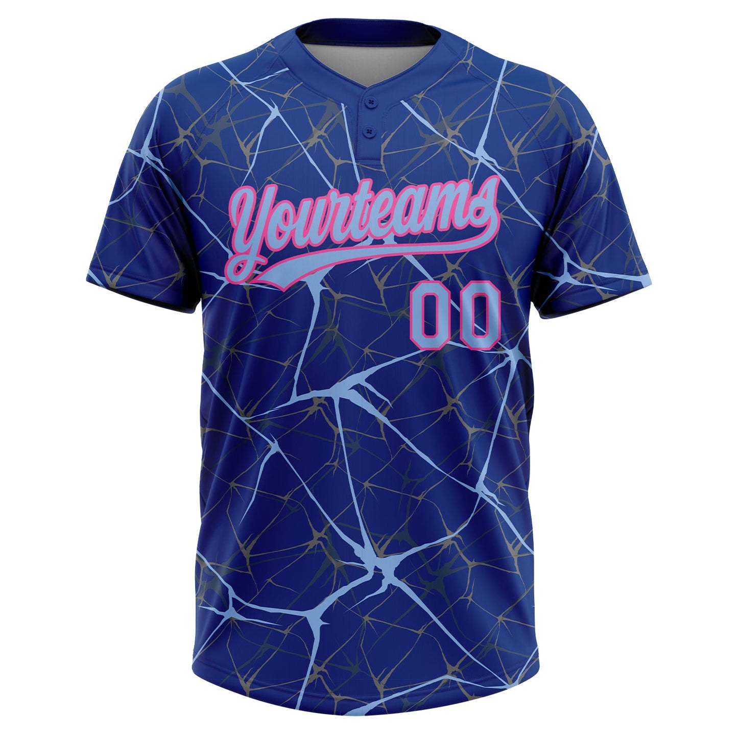 Custom Royal Light Blue-Pink  Abstract Network Two-Button Unisex Softball Jersey