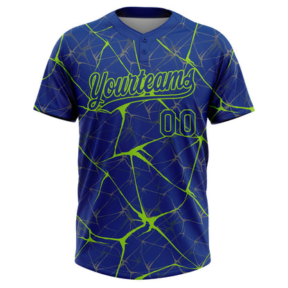 Custom Royal Neon Green  Abstract Network Two-Button Unisex Softball Jersey