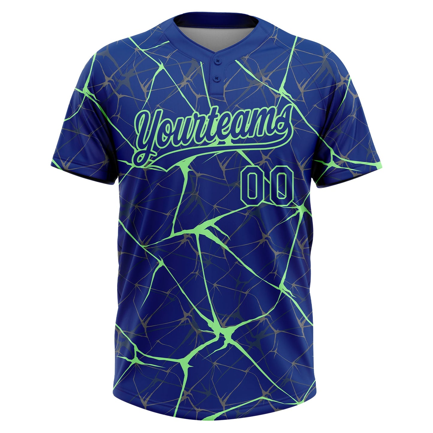 Custom Royal Pea Green  Abstract Network Two-Button Unisex Softball Jersey