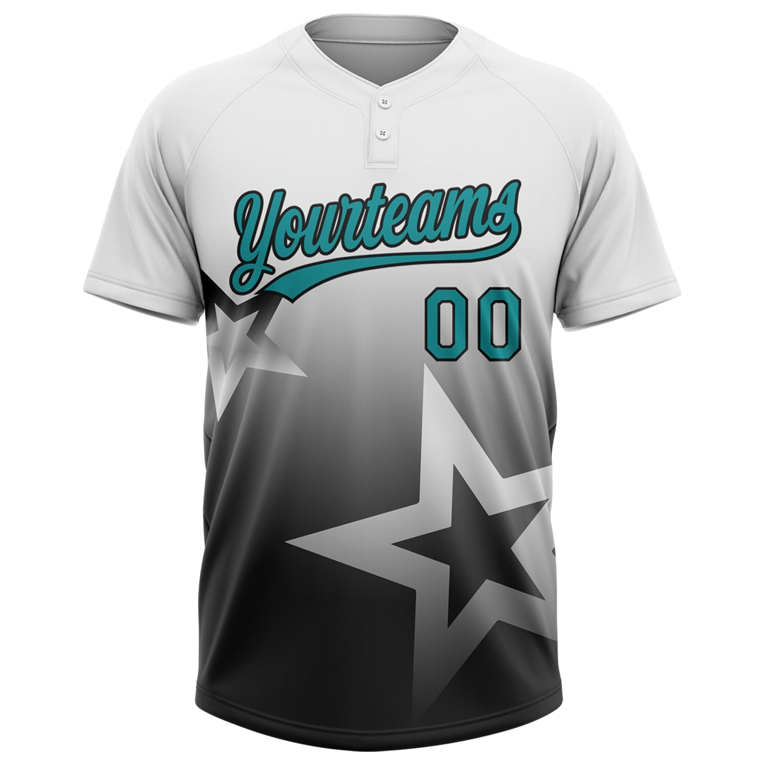 Custom White Teal-Black Gradient Style Twinkle Star Two-Button Unisex Softball Jersey