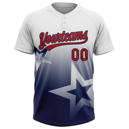 Custom White Red-Navy Gradient Style Twinkle Star Two-Button Unisex Softball Jersey