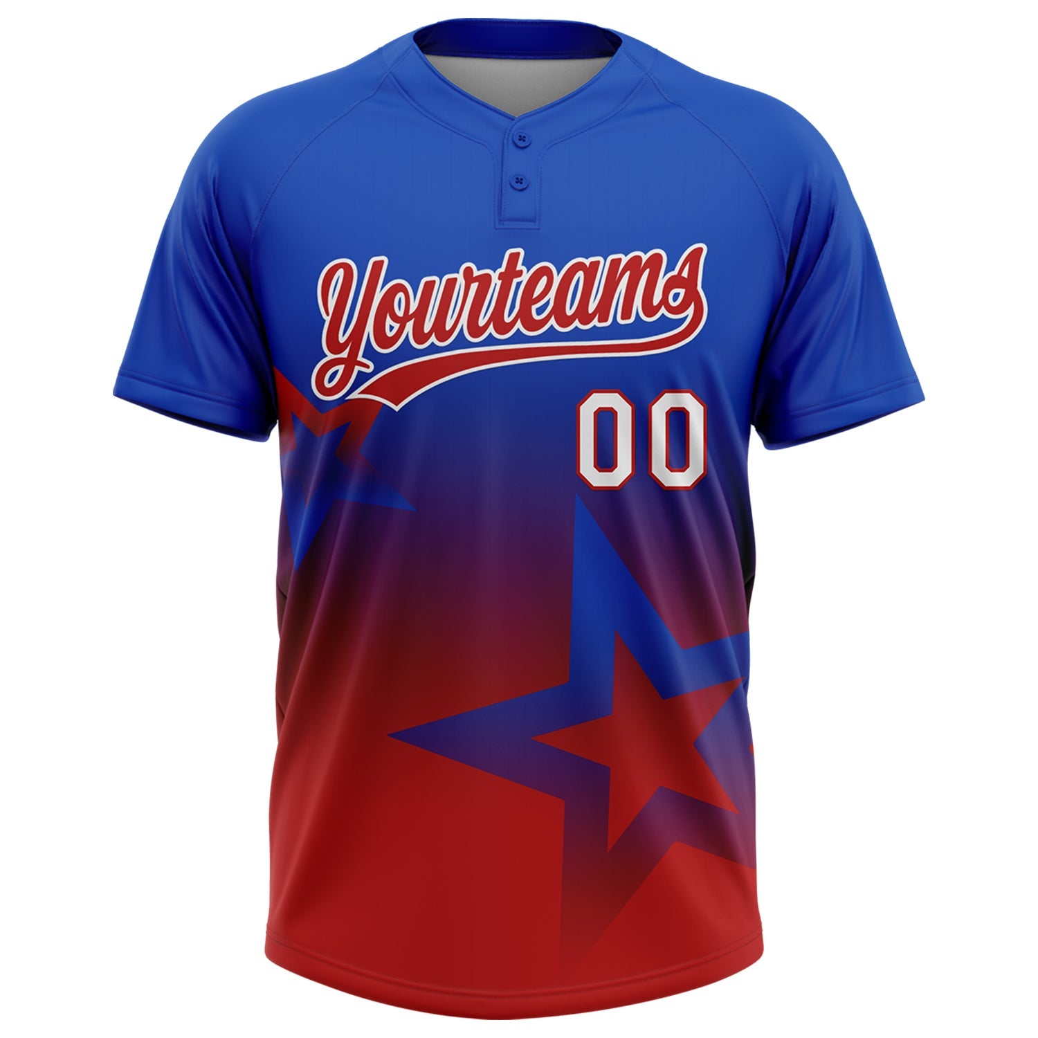 Custom Thunder Blue Red-White Gradient Style Twinkle Star Two-Button Unisex Softball Jersey