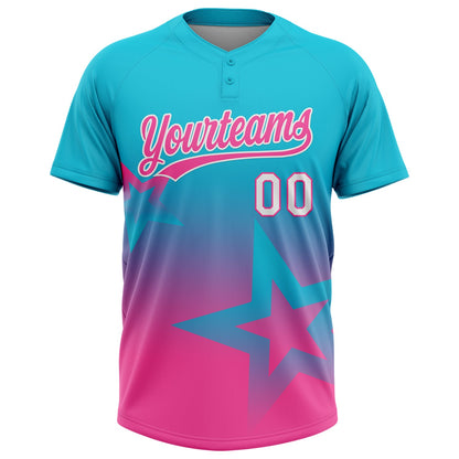 Custom Lakes Blue Pink-White Gradient Style Twinkle Star Two-Button Unisex Softball Jersey