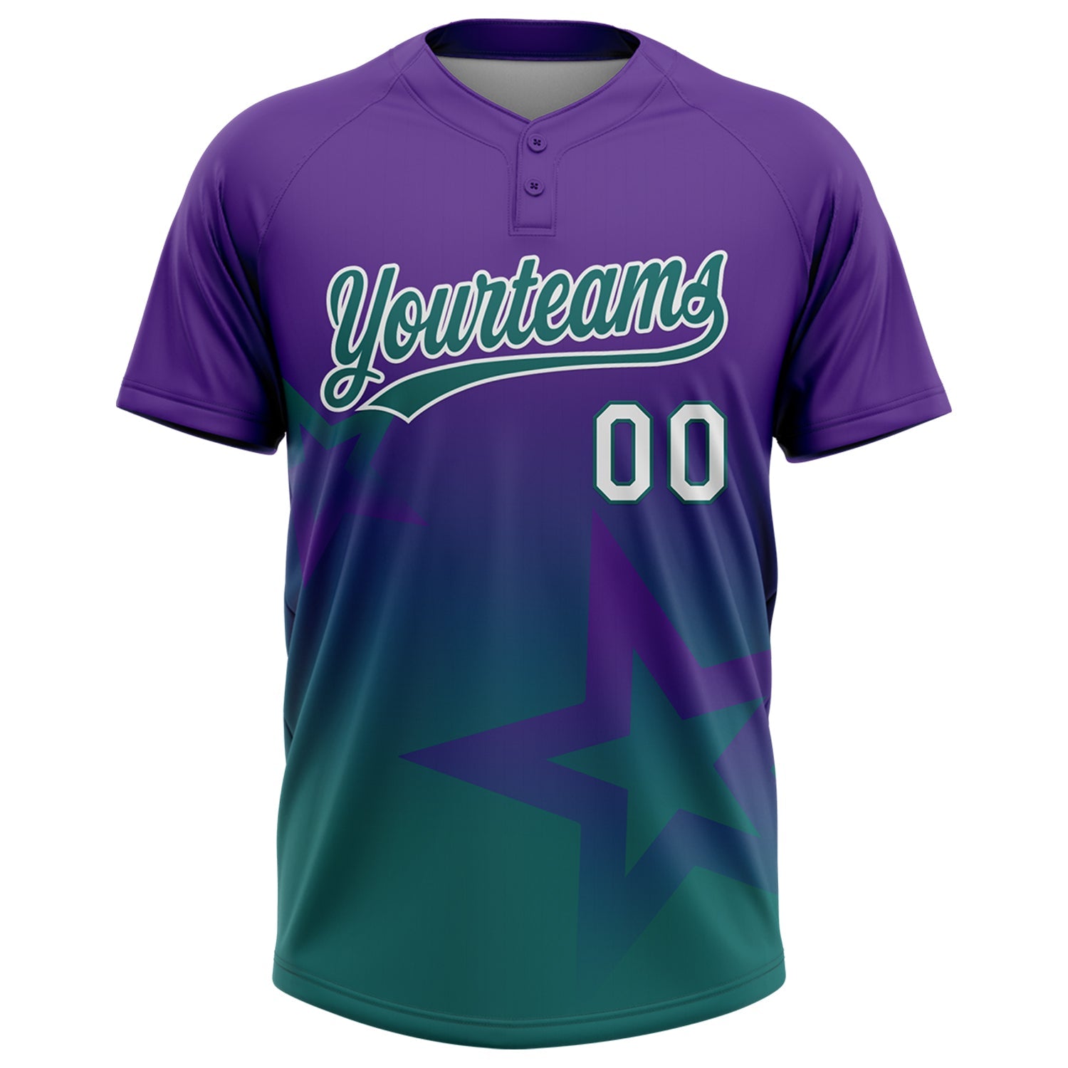 Custom Purple Teal-White Gradient Style Twinkle Star Two-Button Unisex Softball Jersey