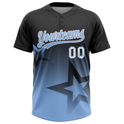 Custom Black Light Blue-White Gradient Style Twinkle Star Two-Button Unisex Softball Jersey