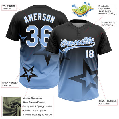 Custom Black Light Blue-White Gradient Style Twinkle Star Two-Button Unisex Softball Jersey