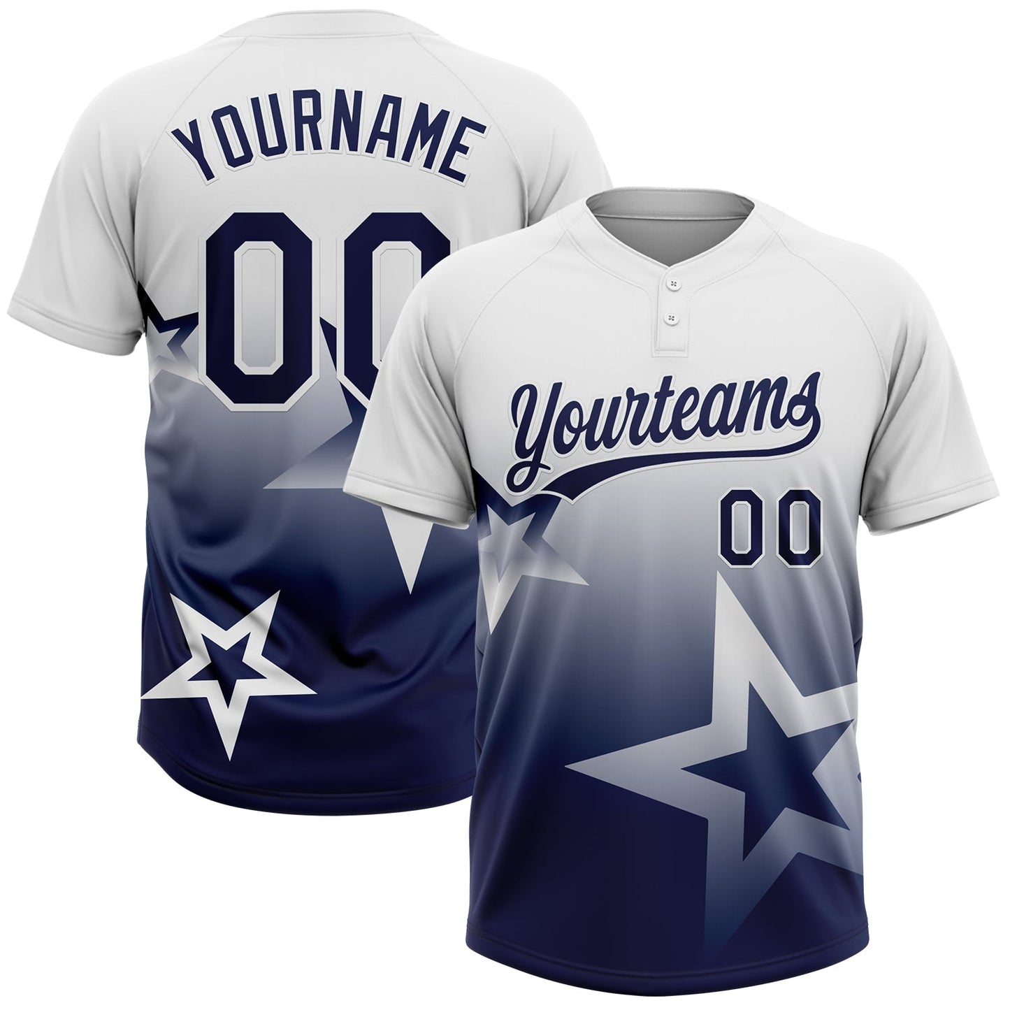 Custom White Navy Gradient Style Twinkle Star Two-Button Unisex Softball Jersey