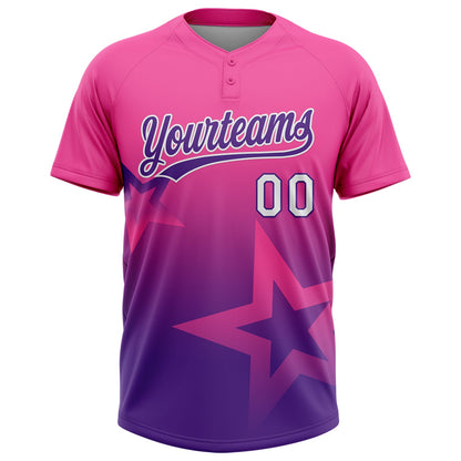 Custom Pink Purple-White Gradient Style Twinkle Star Two-Button Unisex Softball Jersey