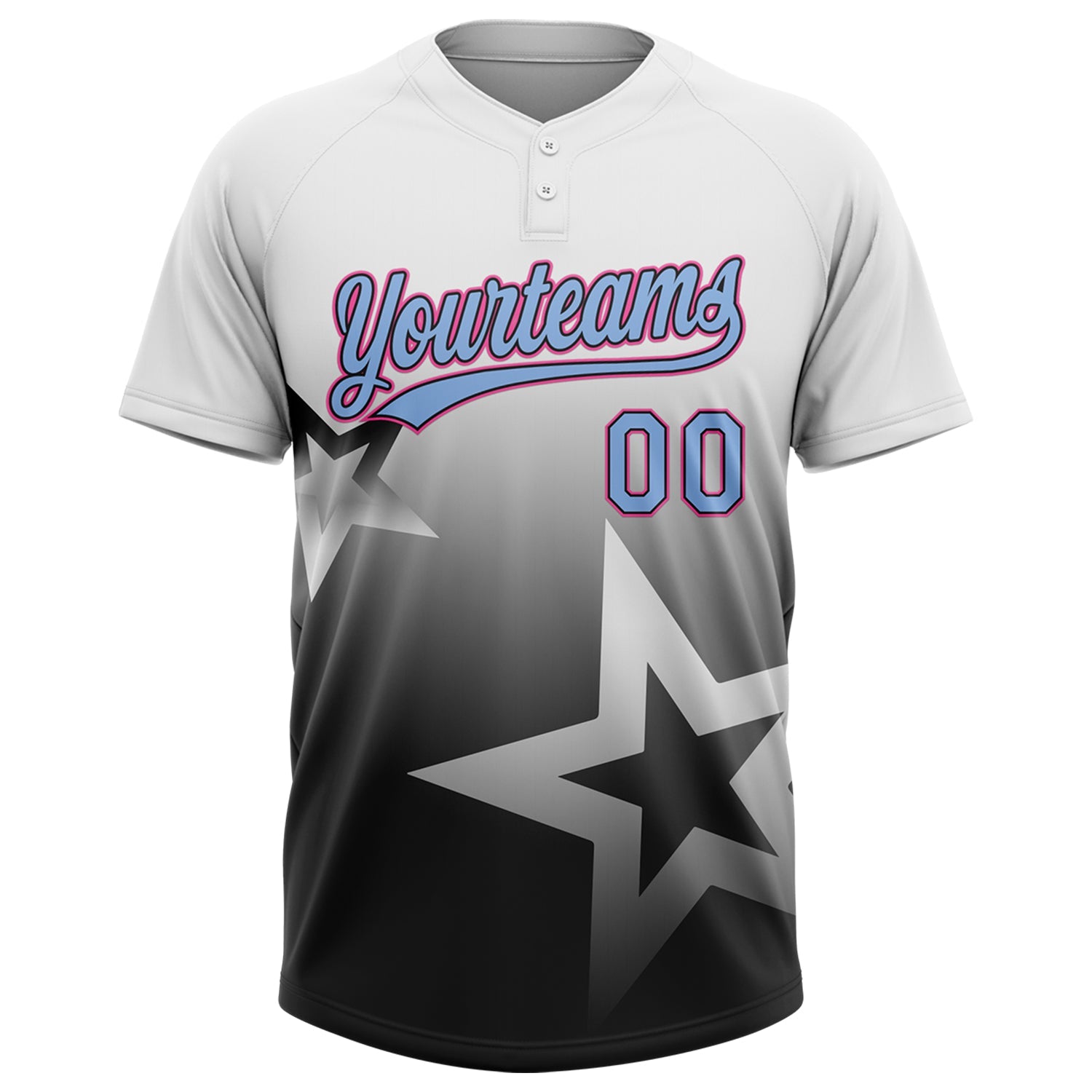 Custom White Light Blue Black-Pink Gradient Style Twinkle Star Two-Button Unisex Softball Jersey