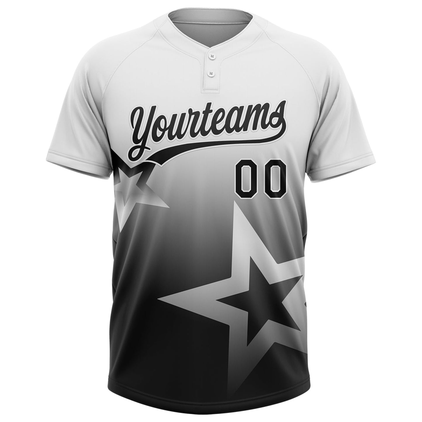 Custom White Black Gradient Style Twinkle Star Two-Button Unisex Softball Jersey