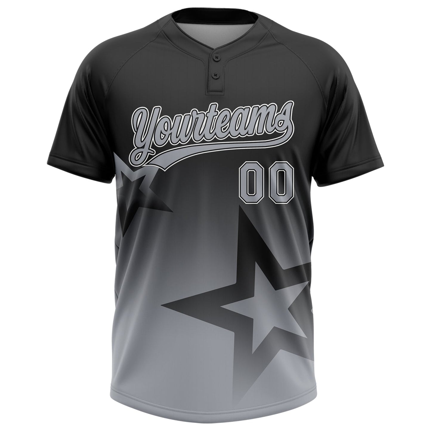 Custom Black Gray-White Gradient Style Twinkle Star Two-Button Unisex Softball Jersey