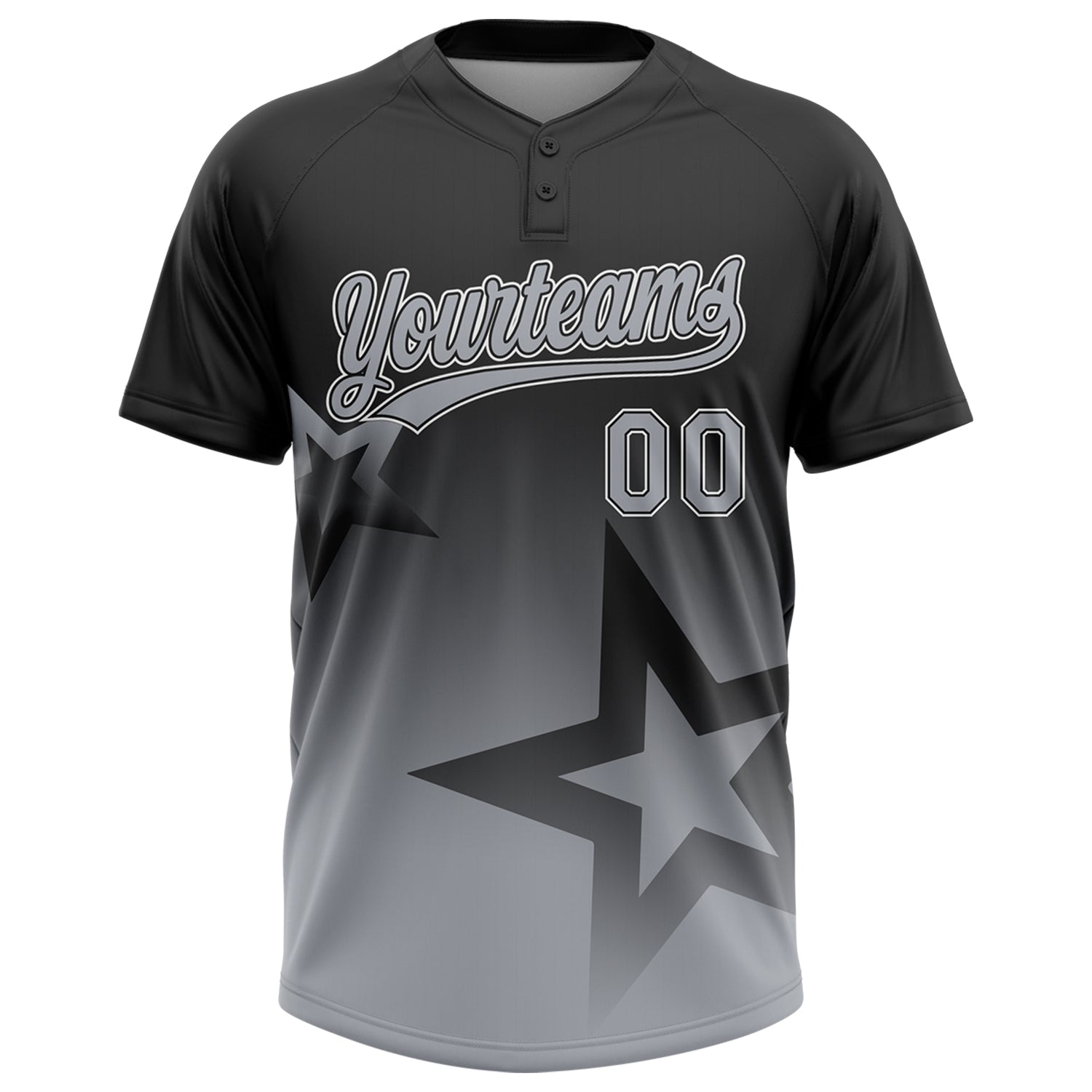 Custom Black Gray-White Gradient Style Twinkle Star Two-Button Unisex Softball Jersey