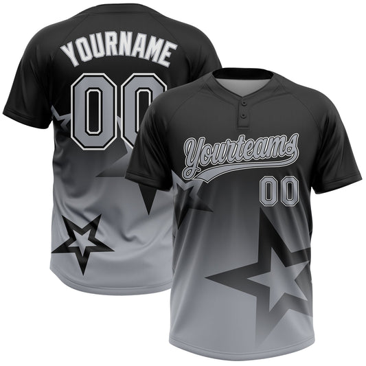 Custom Black Gray-White Gradient Style Twinkle Star Two-Button Unisex Softball Jersey