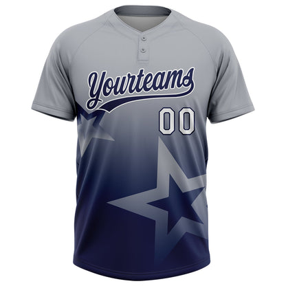 Custom Gray Navy-White Gradient Style Twinkle Star Two-Button Unisex Softball Jersey