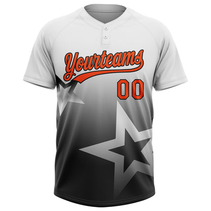 Custom White Orange-Black Gradient Style Twinkle Star Two-Button Unisex Softball Jersey