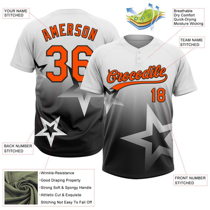 Custom White Orange-Black Gradient Style Twinkle Star Two-Button Unisex Softball Jersey