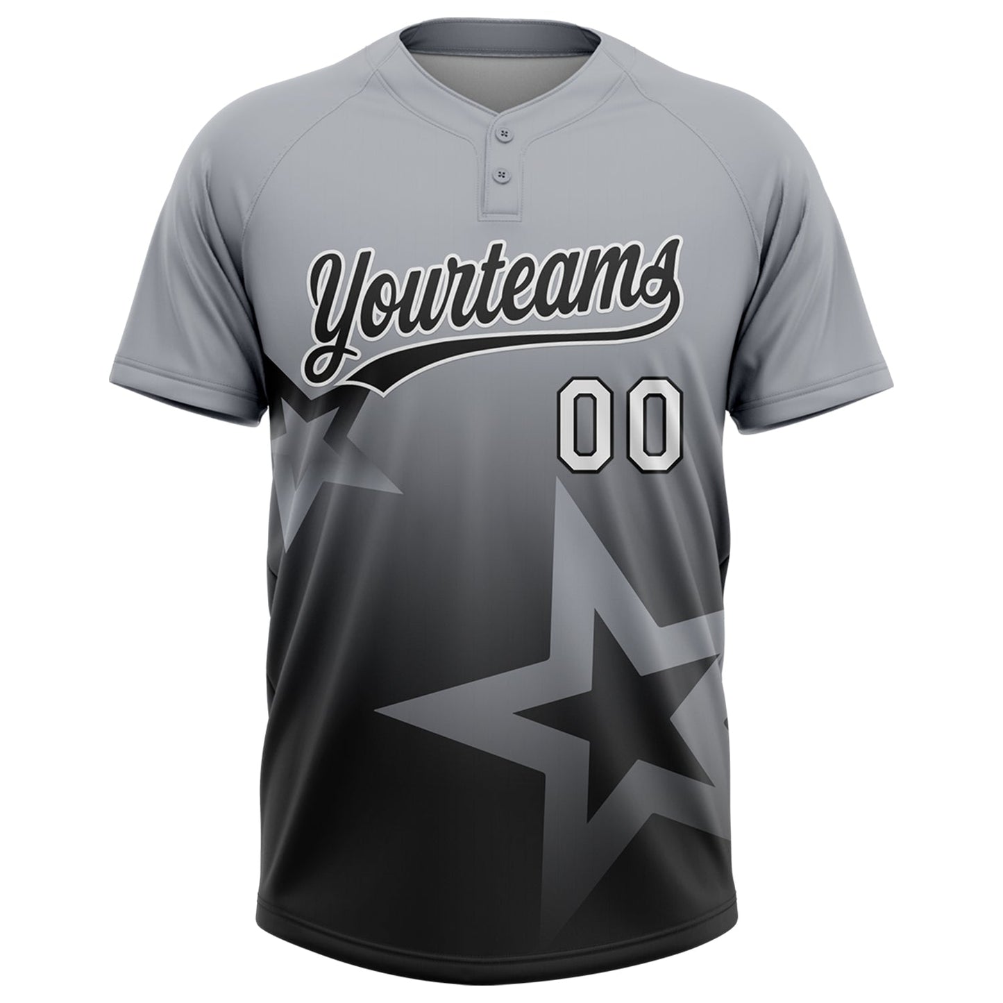 Custom Gray Black-White Gradient Style Twinkle Star Two-Button Unisex Softball Jersey
