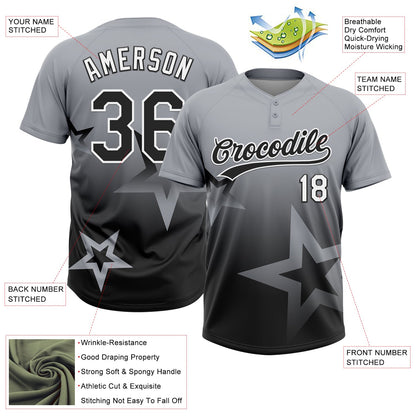 Custom Gray Black-White Gradient Style Twinkle Star Two-Button Unisex Softball Jersey