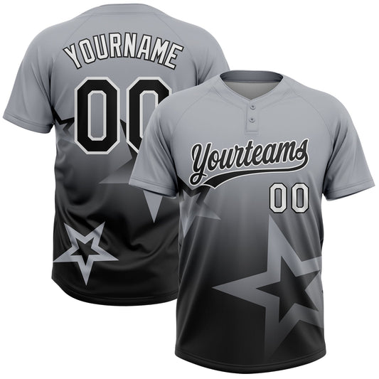 Custom Gray Black-White Gradient Style Twinkle Star Two-Button Unisex Softball Jersey