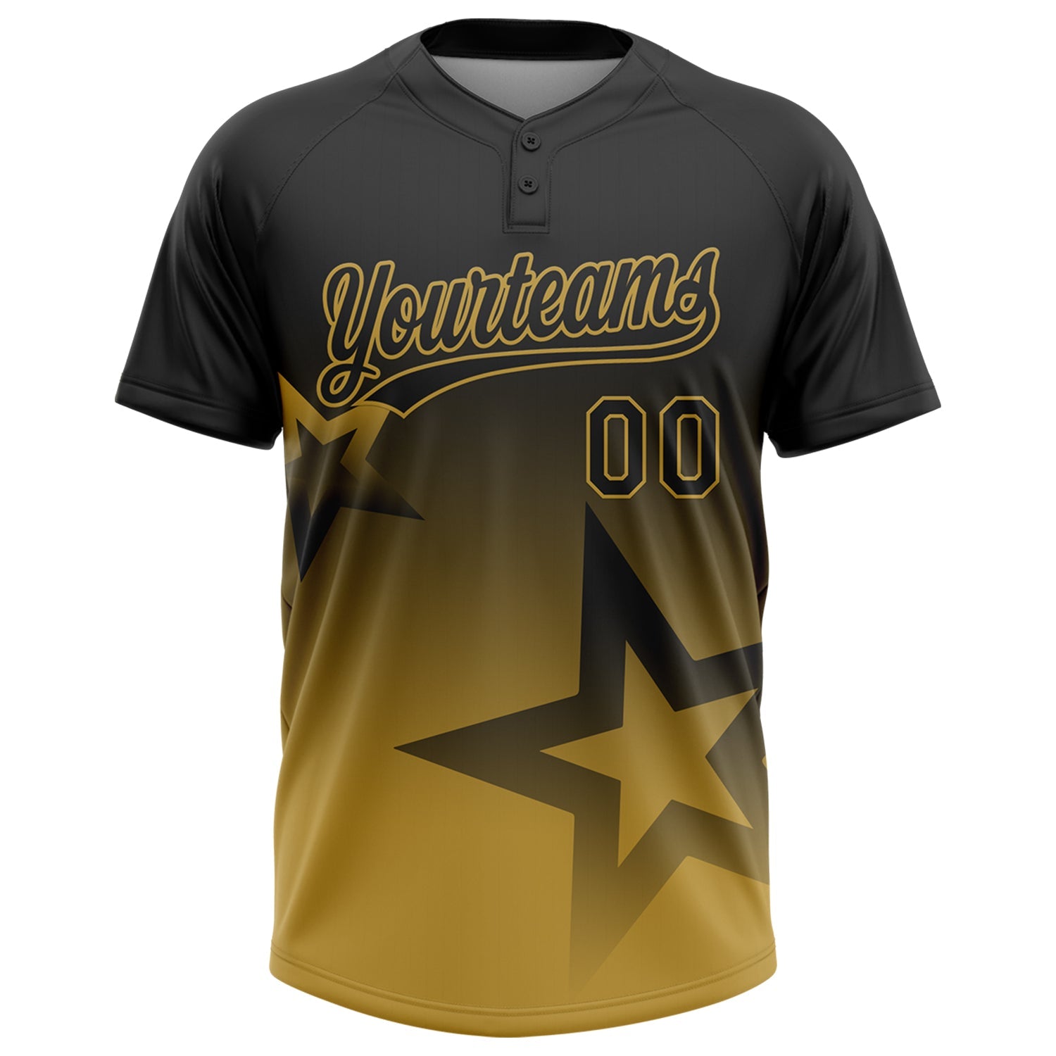 Custom Black Old Gold Gradient Style Twinkle Star Two-Button Unisex Softball Jersey