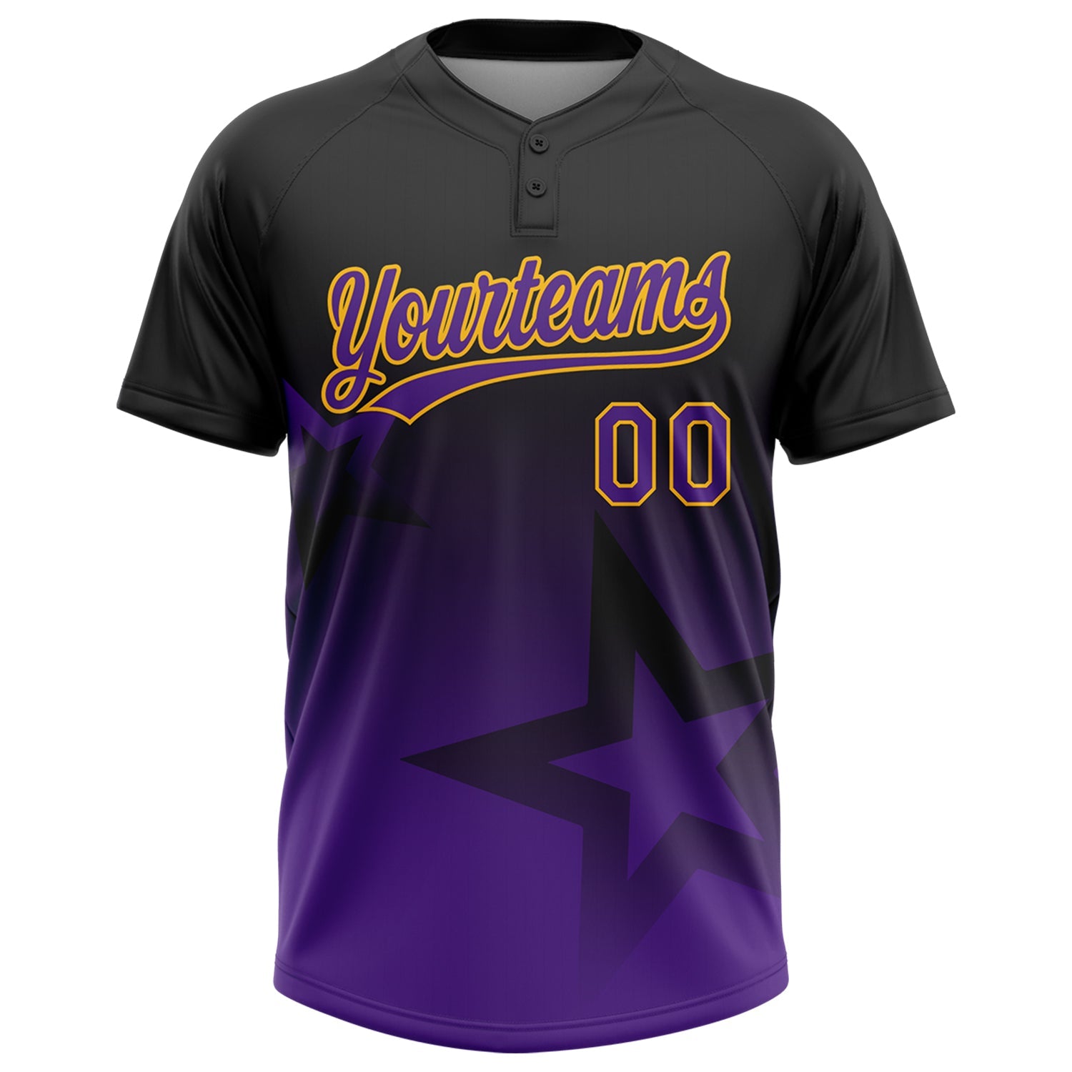 Custom Black Purple-Gold Gradient Style Twinkle Star Two-Button Unisex Softball Jersey
