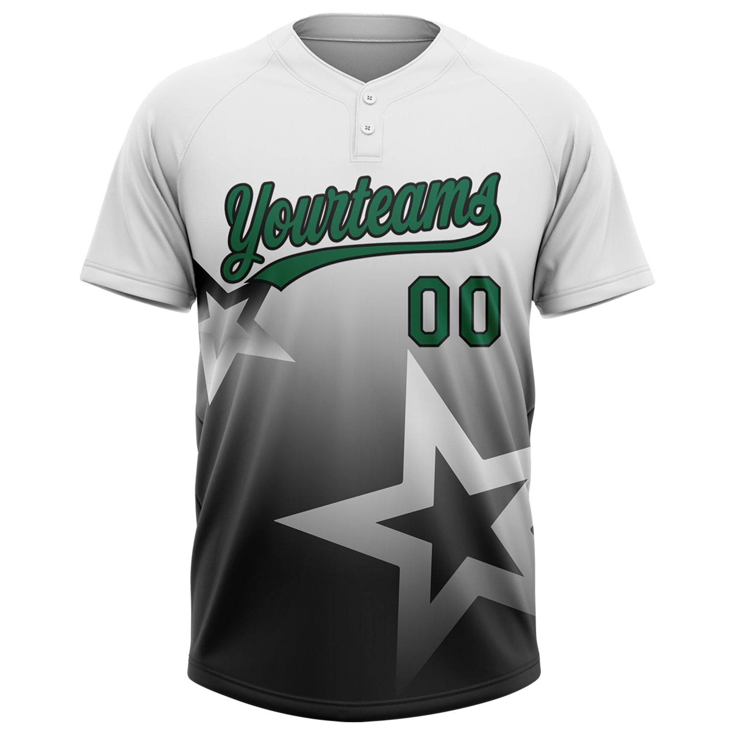 Custom White Kelly Green-Black Gradient Style Twinkle Star Two-Button Unisex Softball Jersey