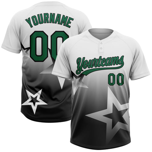 Custom White Kelly Green-Black Gradient Style Twinkle Star Two-Button Unisex Softball Jersey