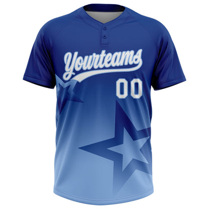 Custom Royal White-Light Blue Gradient Style Twinkle Star Two-Button Unisex Softball Jersey