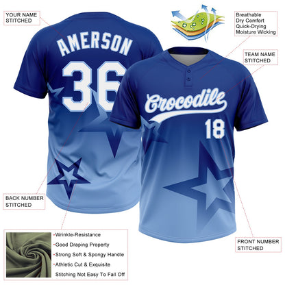 Custom Royal White-Light Blue Gradient Style Twinkle Star Two-Button Unisex Softball Jersey