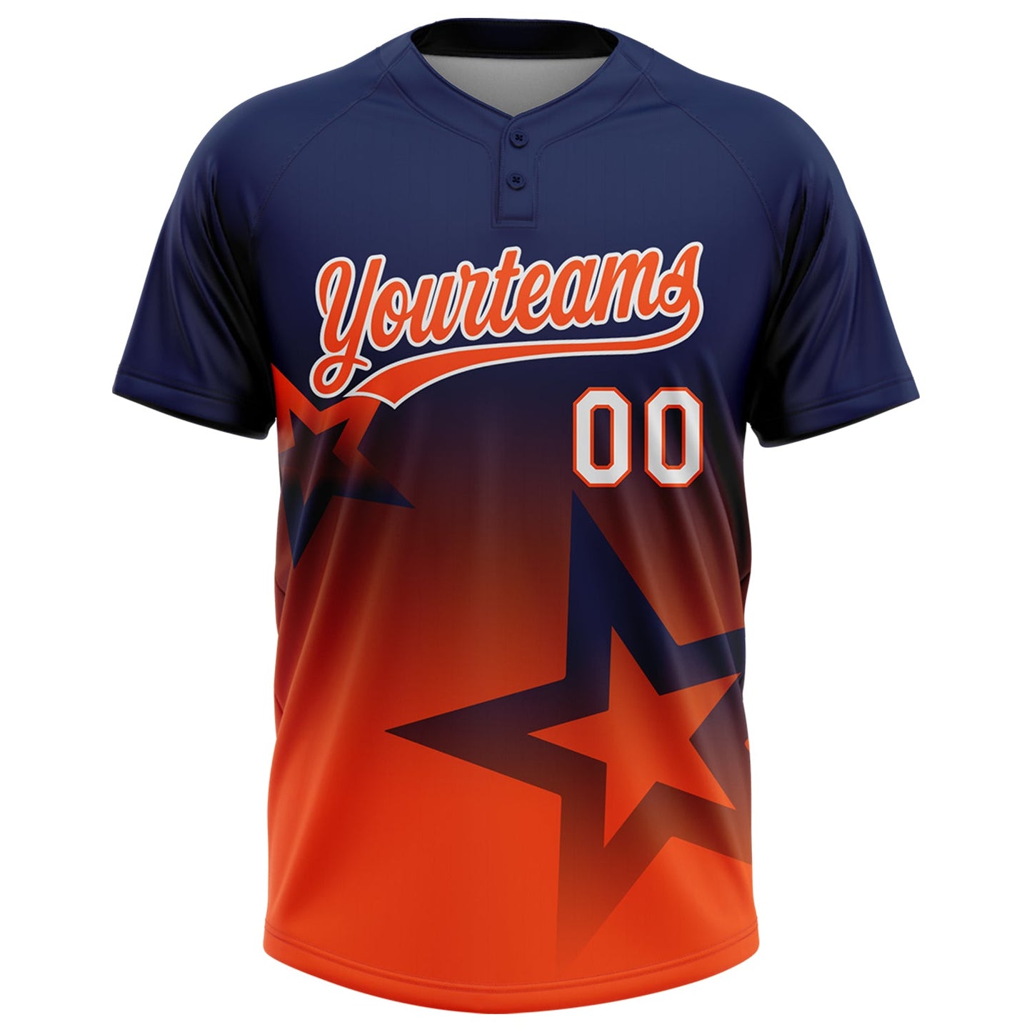 Custom Navy Orange-White Gradient Style Twinkle Star Two-Button Unisex Softball Jersey