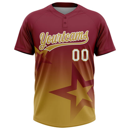 Custom Crimson Old Gold-White Gradient Style Twinkle Star Two-Button Unisex Softball Jersey