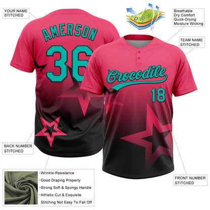 Custom Neon Pink Aqua-White Gradient Style Twinkle Star Two-Button Unisex Softball Jersey