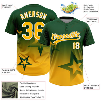 Custom Green Gold-White Gradient Style Twinkle Star Two-Button Unisex Softball Jersey