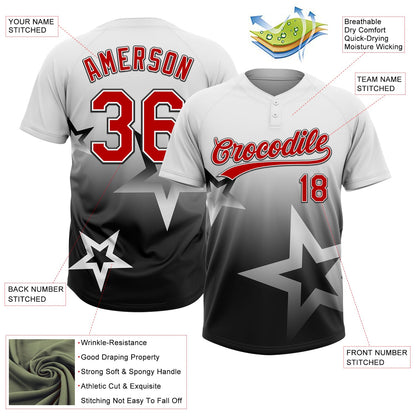 Custom White Red-Black Gradient Style Twinkle Star Two-Button Unisex Softball Jersey
