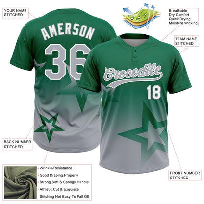 Custom Kelly Green Gray-White Gradient Style Twinkle Star Two-Button Unisex Softball Jersey