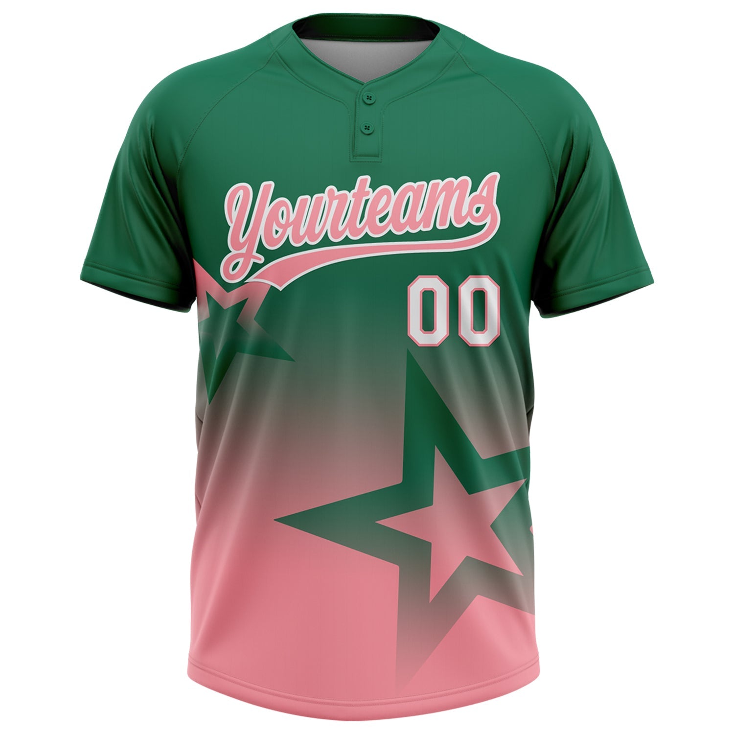 Custom Kelly Green Medium Pink-White Gradient Style Twinkle Star Two-Button Unisex Softball Jersey