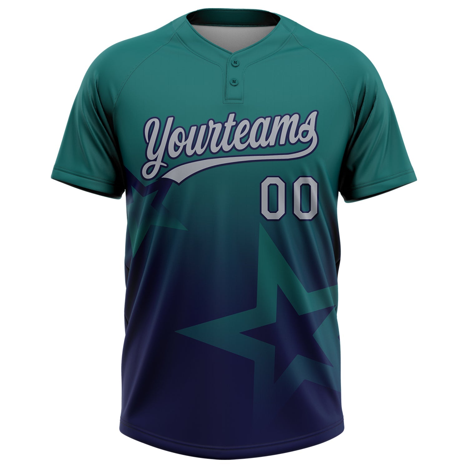 Custom Teal Gray-Navy Gradient Style Twinkle Star Two-Button Unisex Softball Jersey