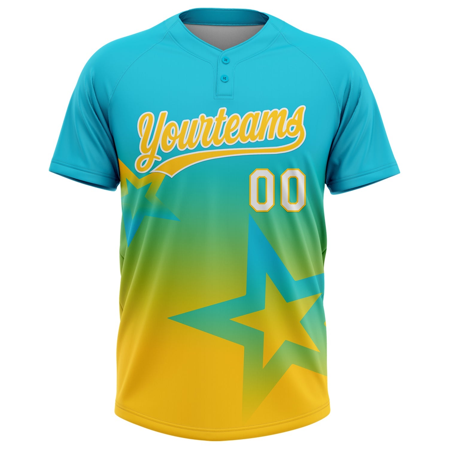 Custom Lakes Blue Yellow-White Gradient Style Twinkle Star Two-Button Unisex Softball Jersey