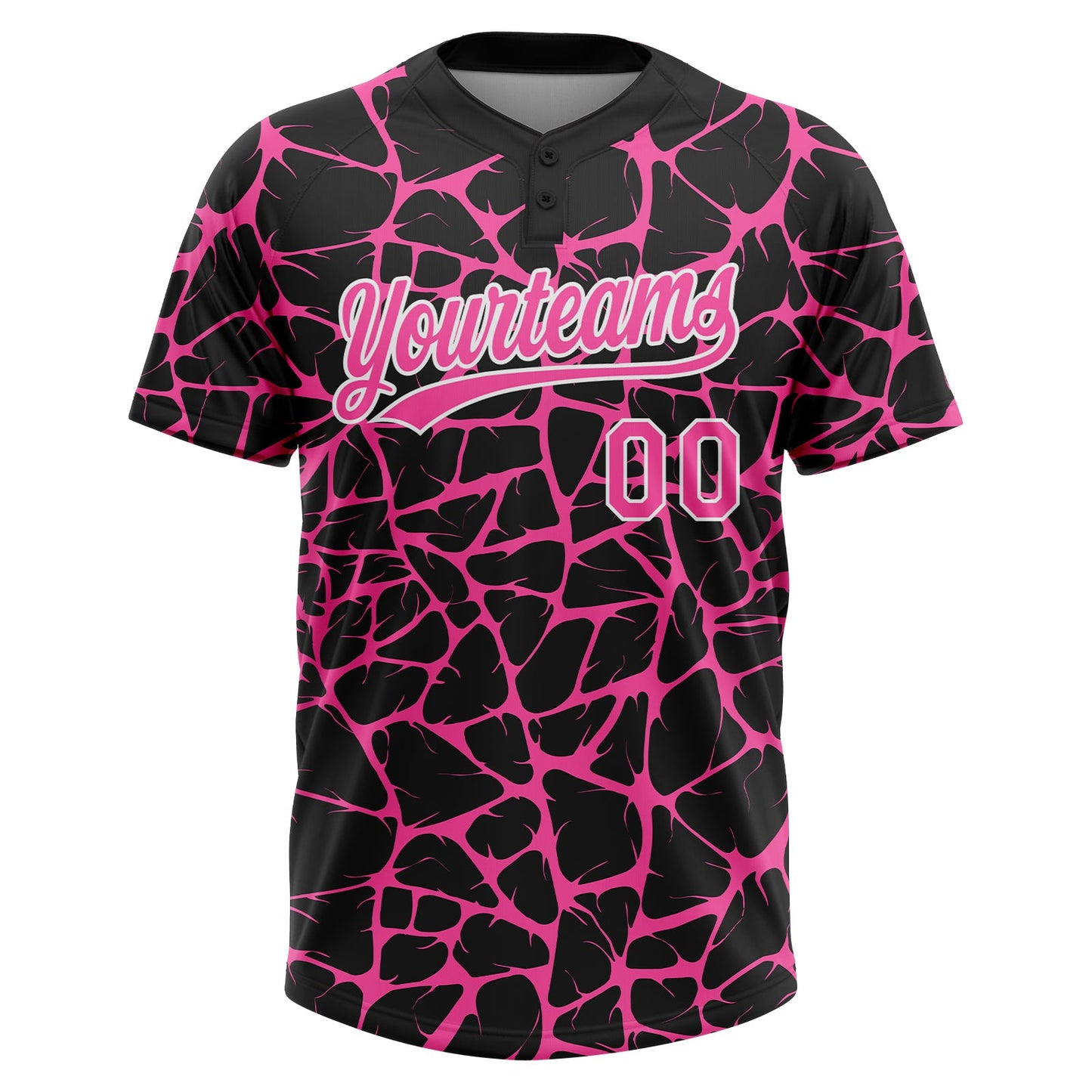 Custom Black Pink-White Abstract Network Crackle Two-Button Unisex Softball Jersey