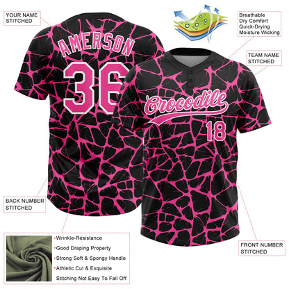 Custom Black Pink-White Abstract Network Crackle Two-Button Unisex Softball Jersey