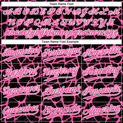 Custom Black Pink-White Abstract Network Crackle Two-Button Unisex Softball Jersey