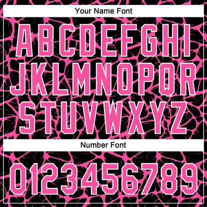 Custom Black Pink-White Abstract Network Crackle Two-Button Unisex Softball Jersey