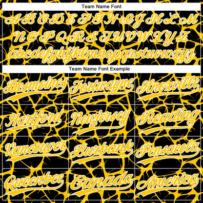 Custom Black Yellow-White Abstract Network Crackle Two-Button Unisex Softball Jersey