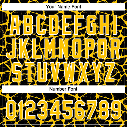 Custom Black Yellow-White Abstract Network Crackle Two-Button Unisex Softball Jersey
