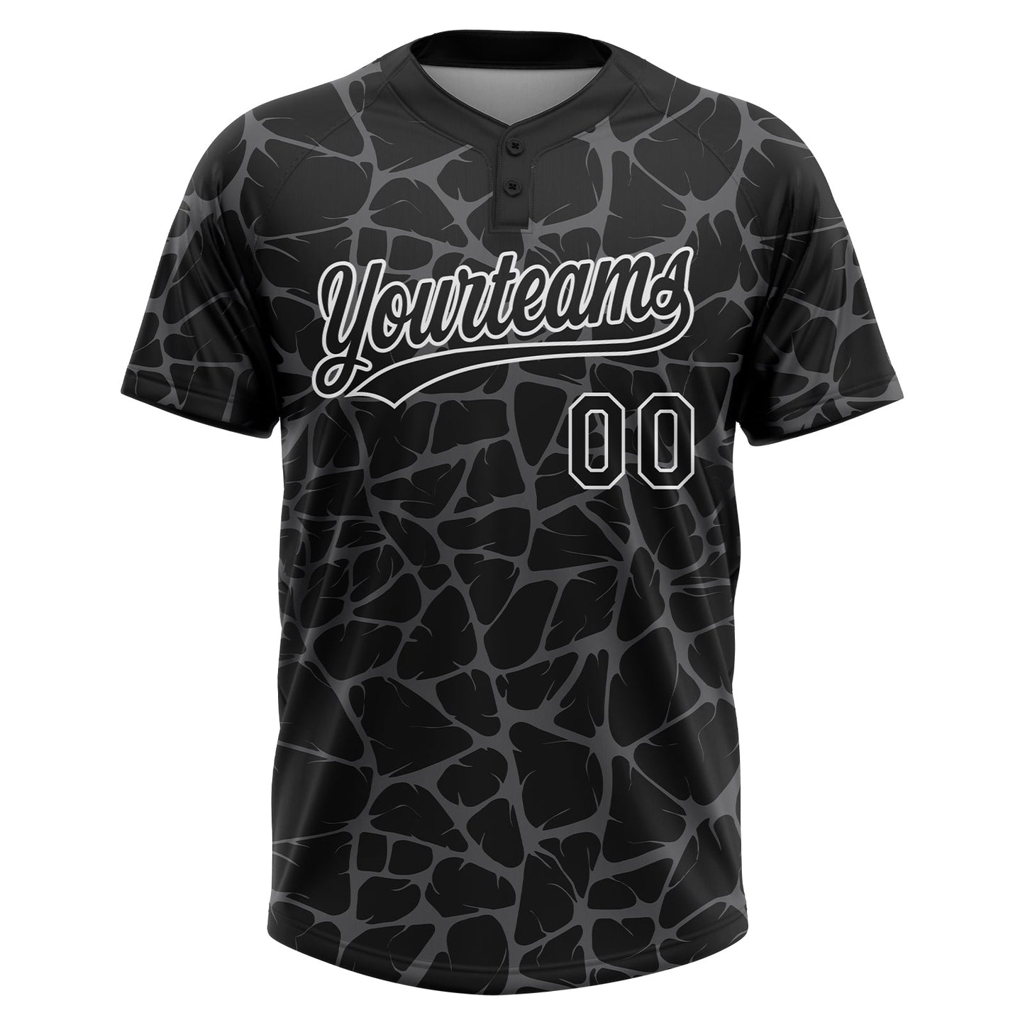 Custom Black Steel Gray-White Abstract Network Crackle Two-Button Unisex Softball Jersey