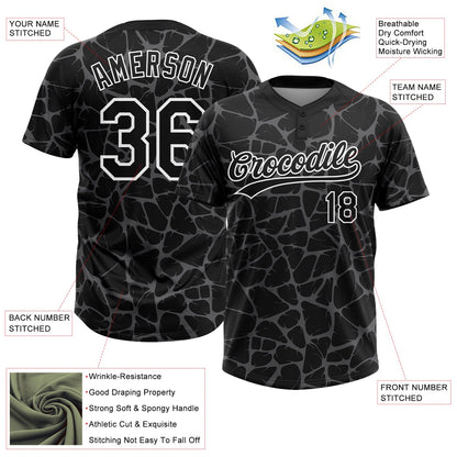 Custom Black Steel Gray-White Abstract Network Crackle Two-Button Unisex Softball Jersey