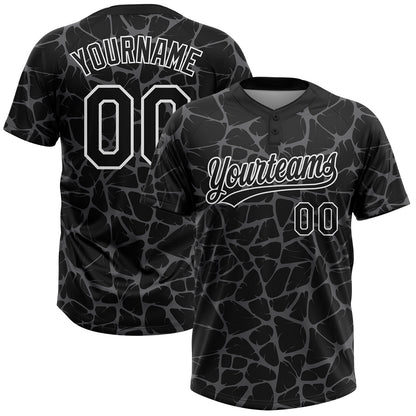 Custom Black Steel Gray-White Abstract Network Crackle Two-Button Unisex Softball Jersey