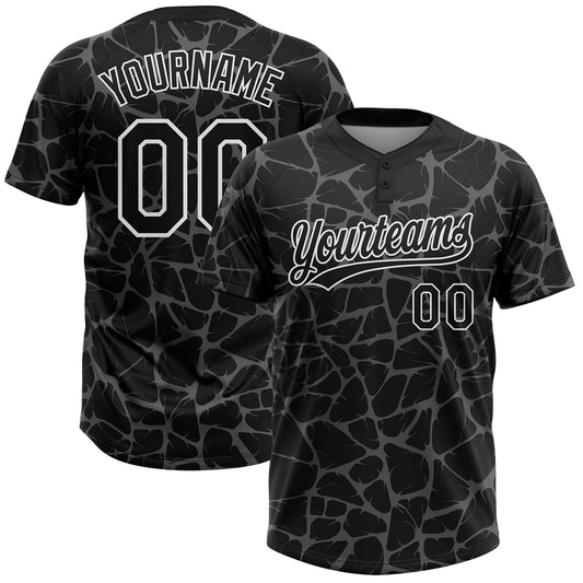 Custom Black Steel Gray-White Abstract Network Crackle Two-Button Unisex Softball Jersey