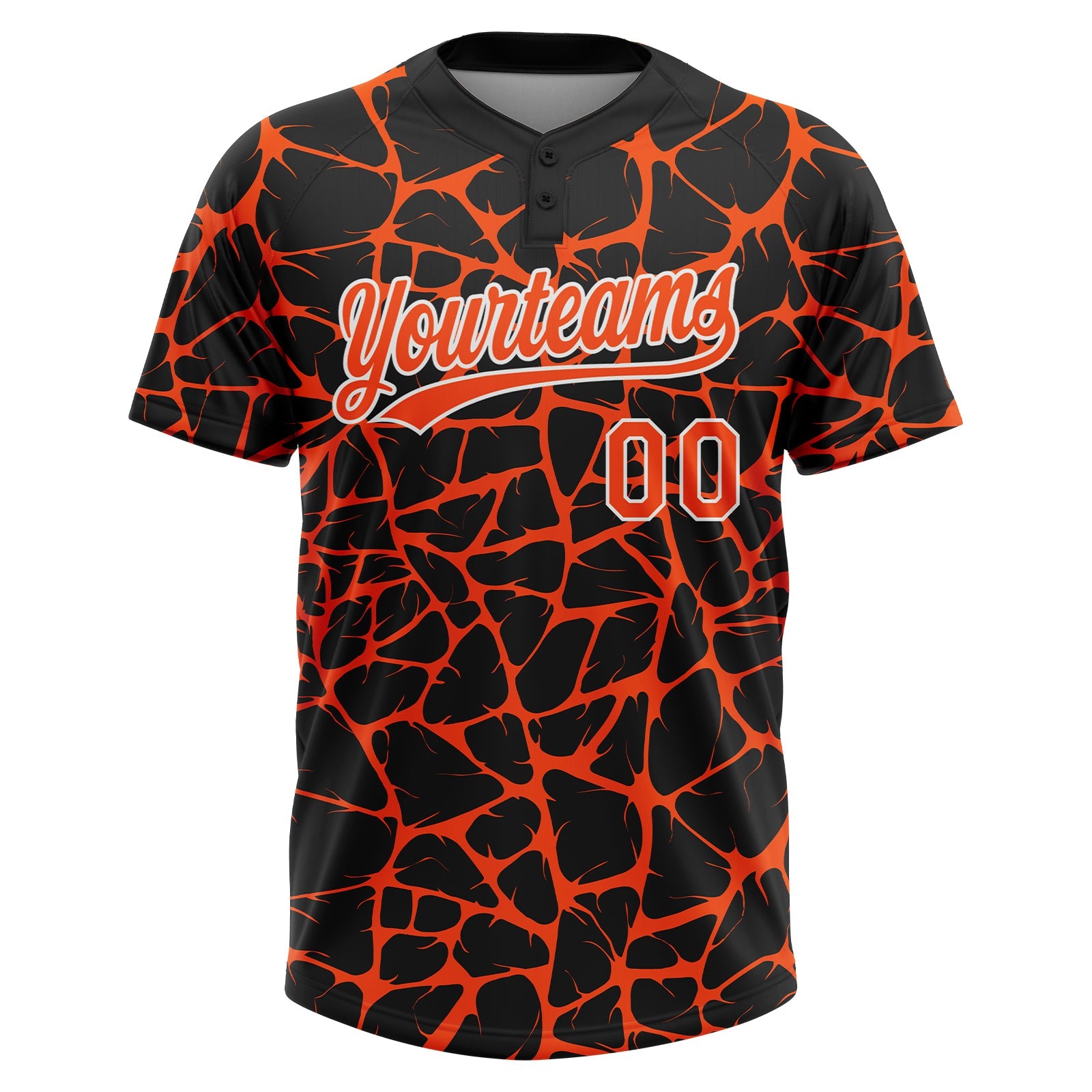 Custom Black Orange-White Abstract Network Crackle Two-Button Unisex Softball Jersey