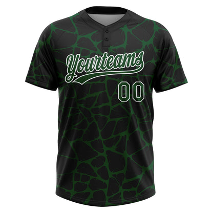 Custom Black Green-White Abstract Network Crackle Two-Button Unisex Softball Jersey